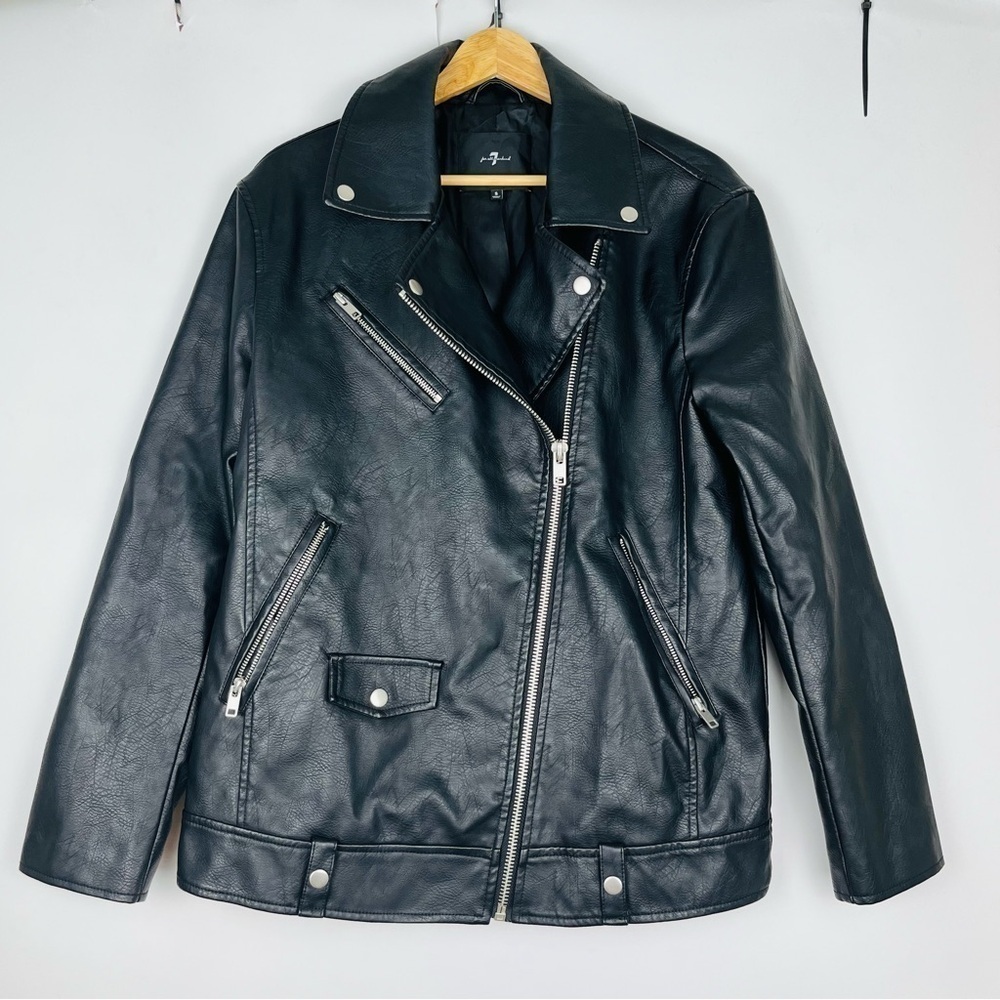 7 For All Mankind Black Vegan Leather Moto Jacket